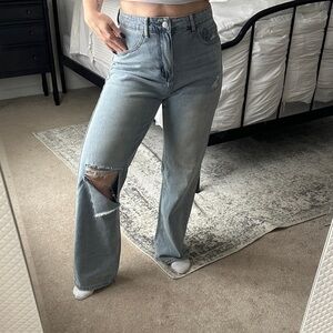 SHEIN Light Blue Distressed Flare Jeans